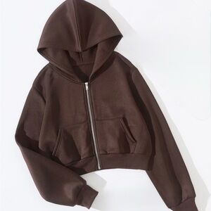 Cropped Brown Zip-Up Hoodie
